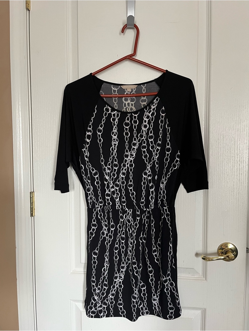 Banana Republic Black Mini Dress with White Chain Print